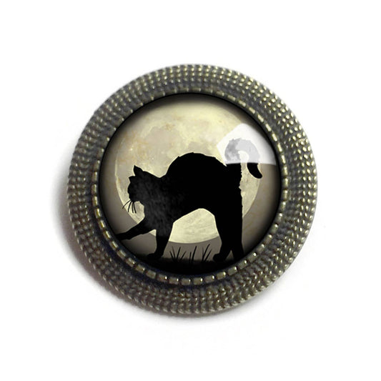 Grey Cat on Blue Moon Brooch