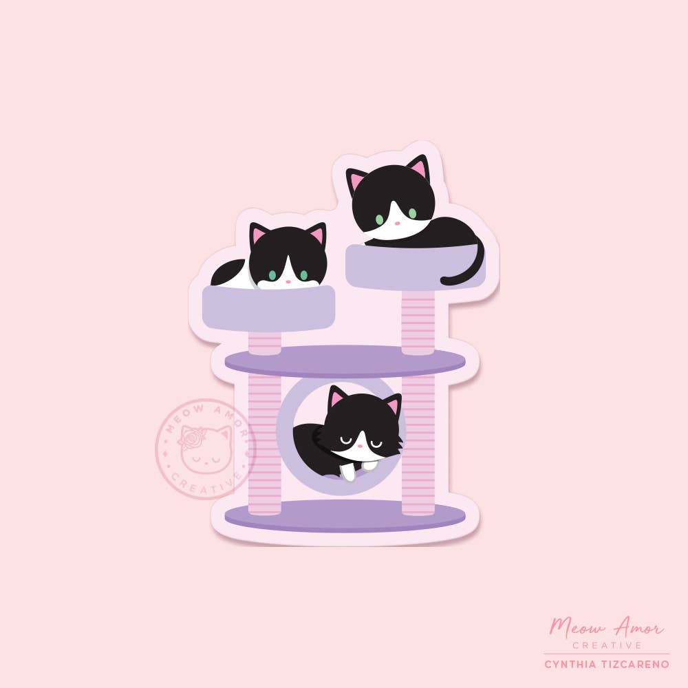 Tuxedo Cat Tree  Vinyl Sticker