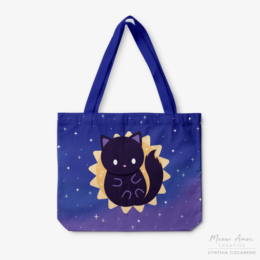 Solar Eclipse Void Cat Canvas Zipper Tote Bag