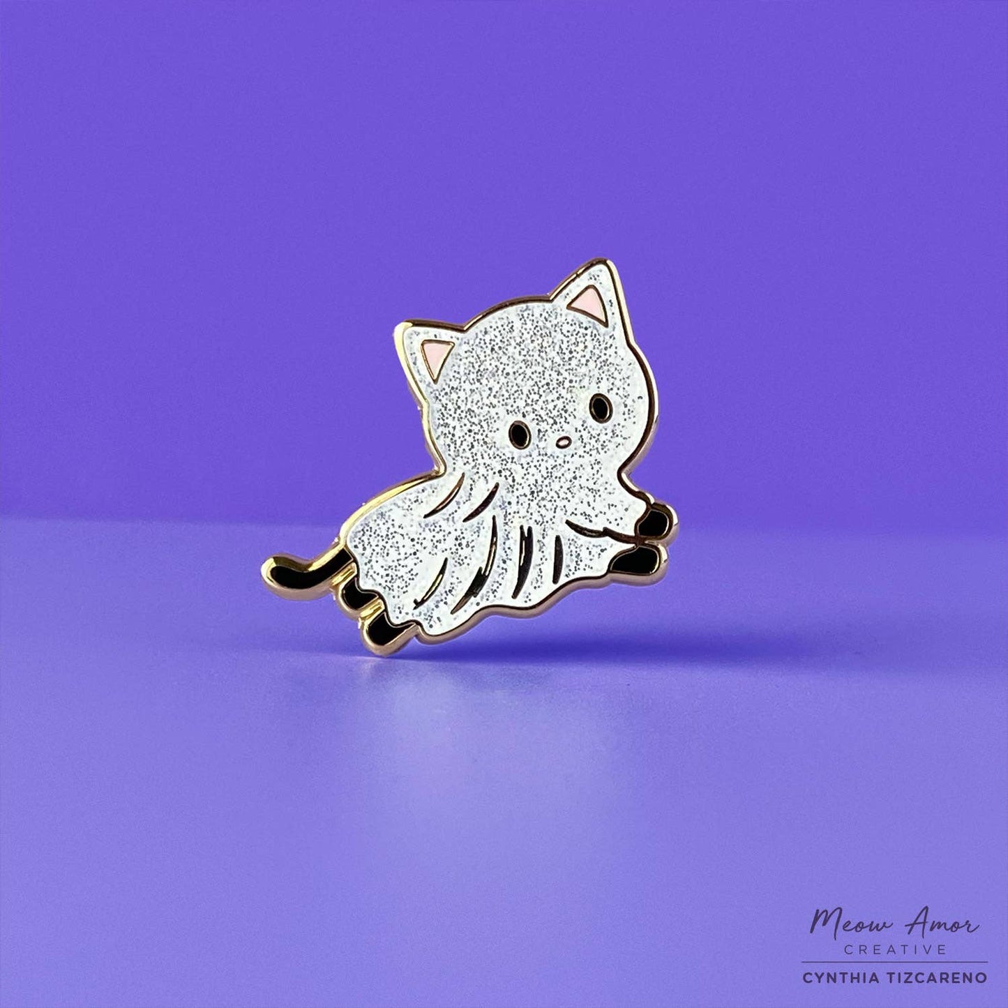 Ghost Cat Glitter Enamel Pin