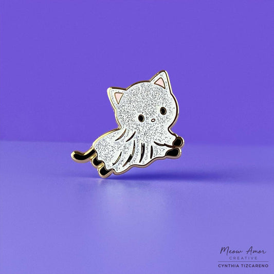 Ghost Cat Glitter Enamel Pin