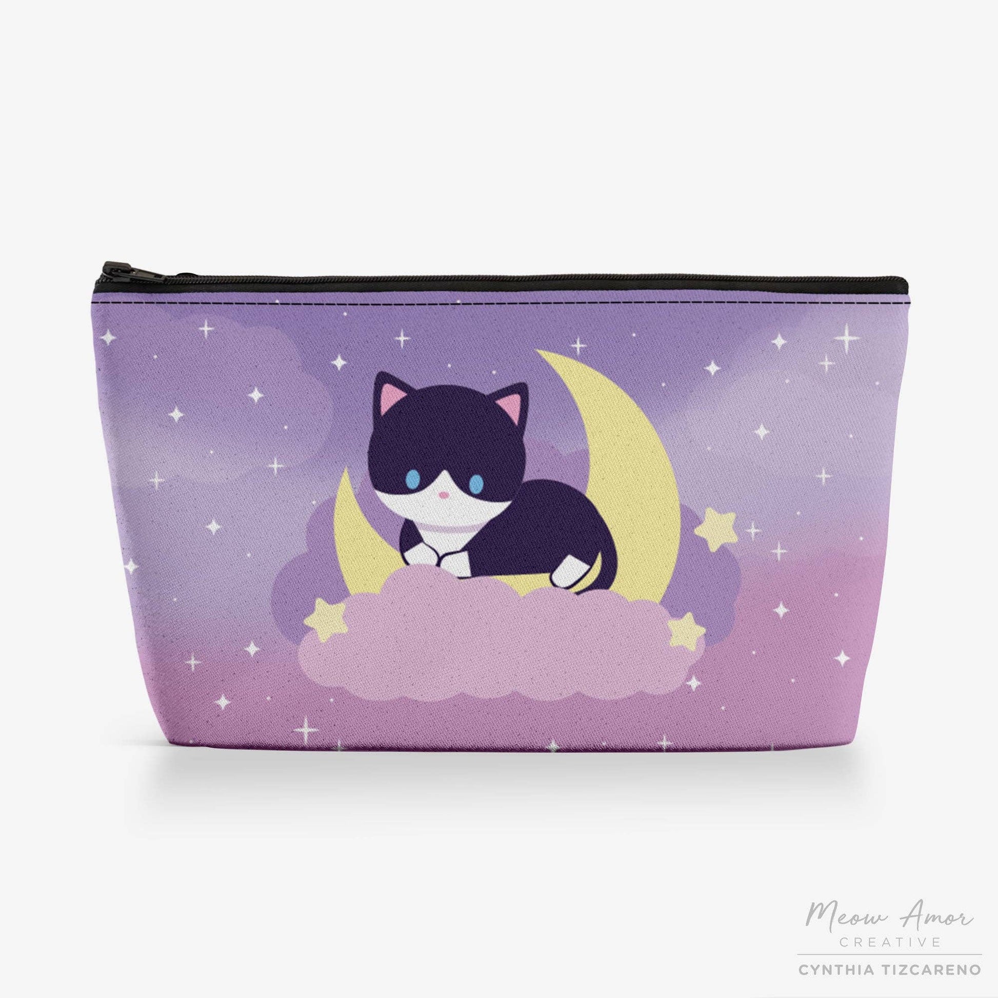 Dreamy Moon Tuxedo Cat Canvas Zipper Bag