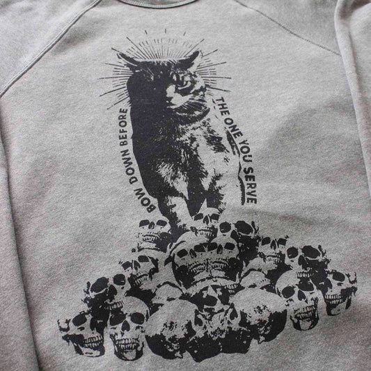 Cat Worship Sweatshirt on Deep Heather Grey