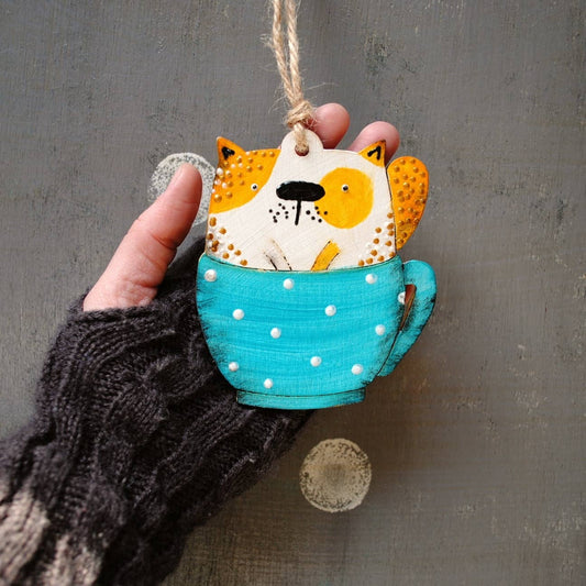 Orange Cat In Cup Ornament