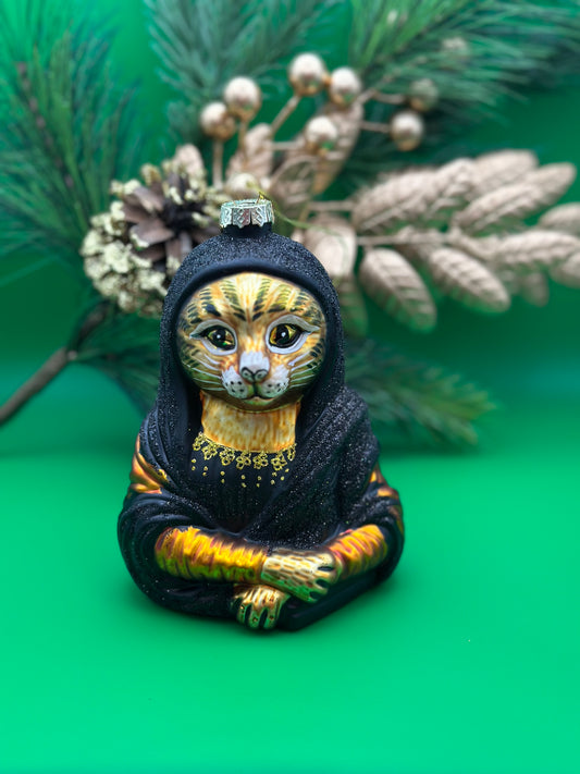 Mona Lisa Cat Glass Ornament
