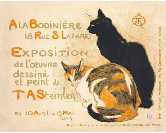 Black And Calico Cats - Vintage Art Print