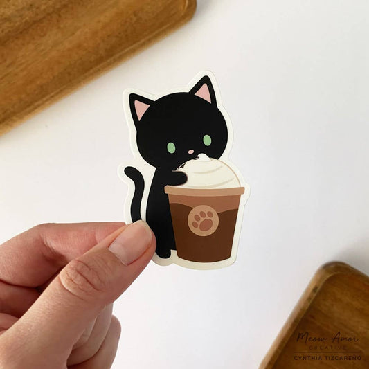 Standing Black Cat Coffee Vinyl Sticker