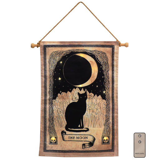 Illuminated Wall Banner - Black Cat and Moon