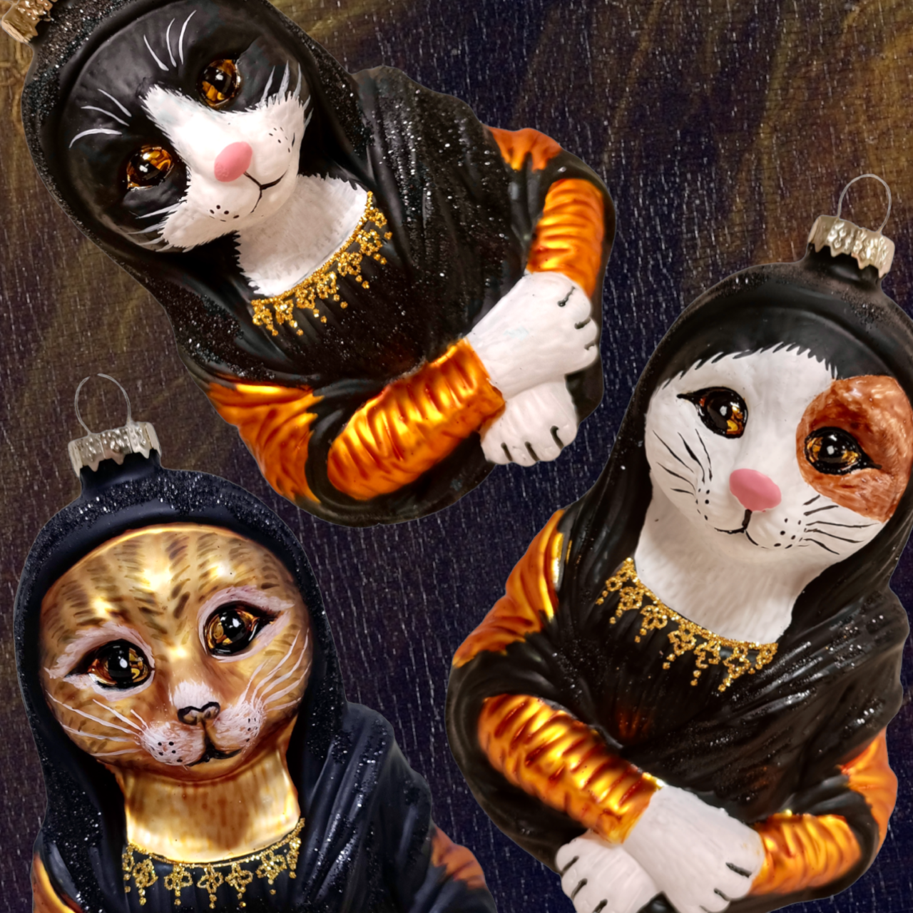 Mona Lisa Cat Glass Ornament