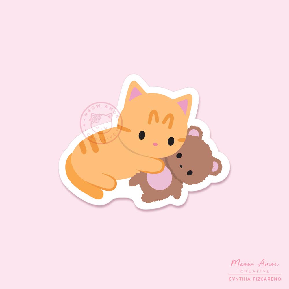 Tabby Cat Teddy Bear Vinyl Sticker