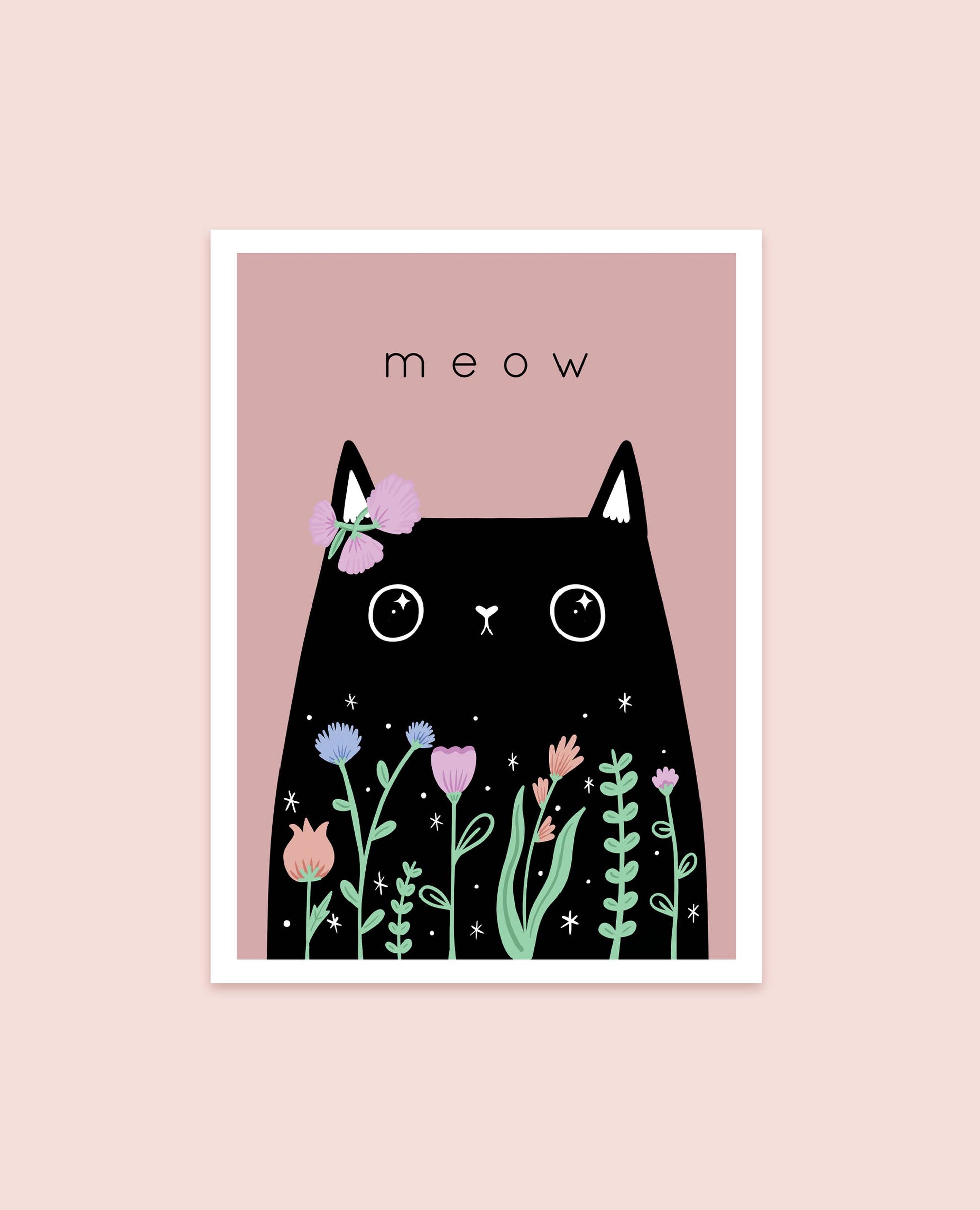 Meow Black Cat print art print