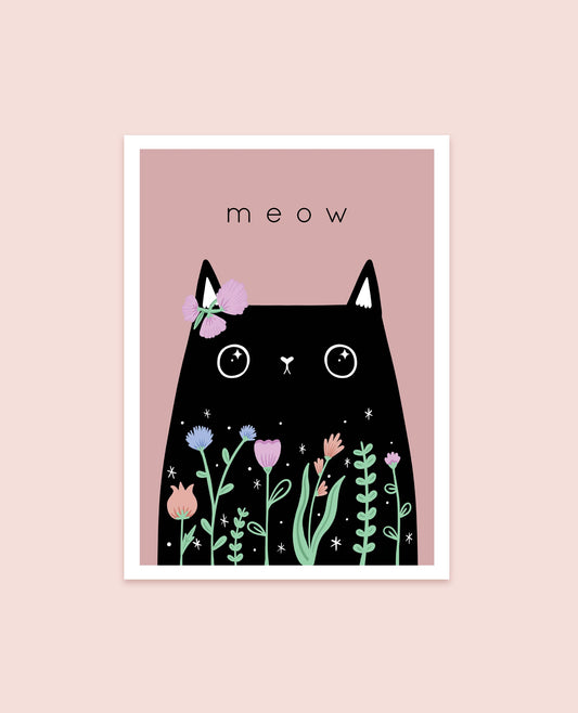 Meow Black Cat print art print