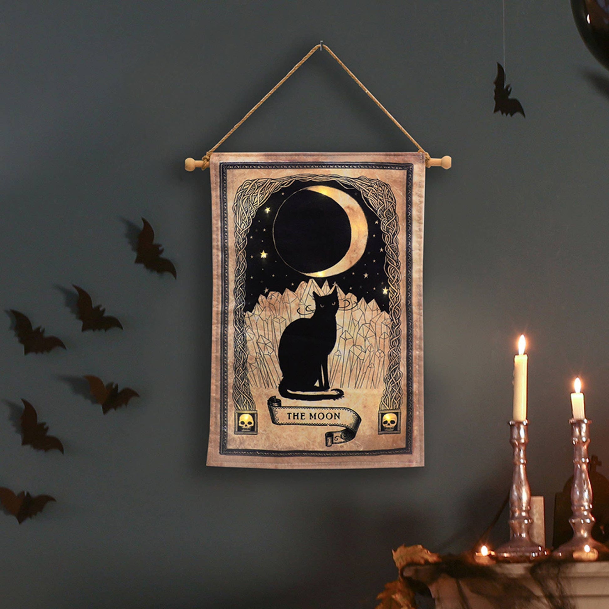 Illuminated Wall Banner - Black Cat and Moon