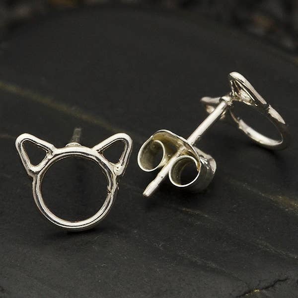 Sterling Silver Cat Head Post Earrings