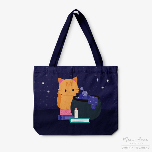 Orange Tabby Cat Cauldron Canvas Zipper Tote Bag