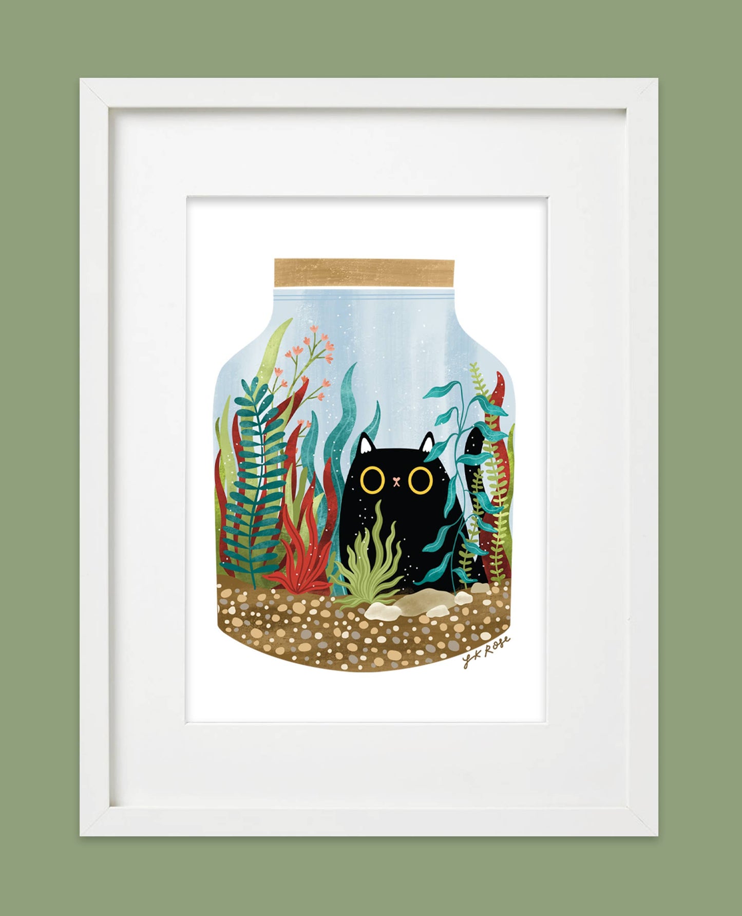 Black Cat & Plants - Art Print