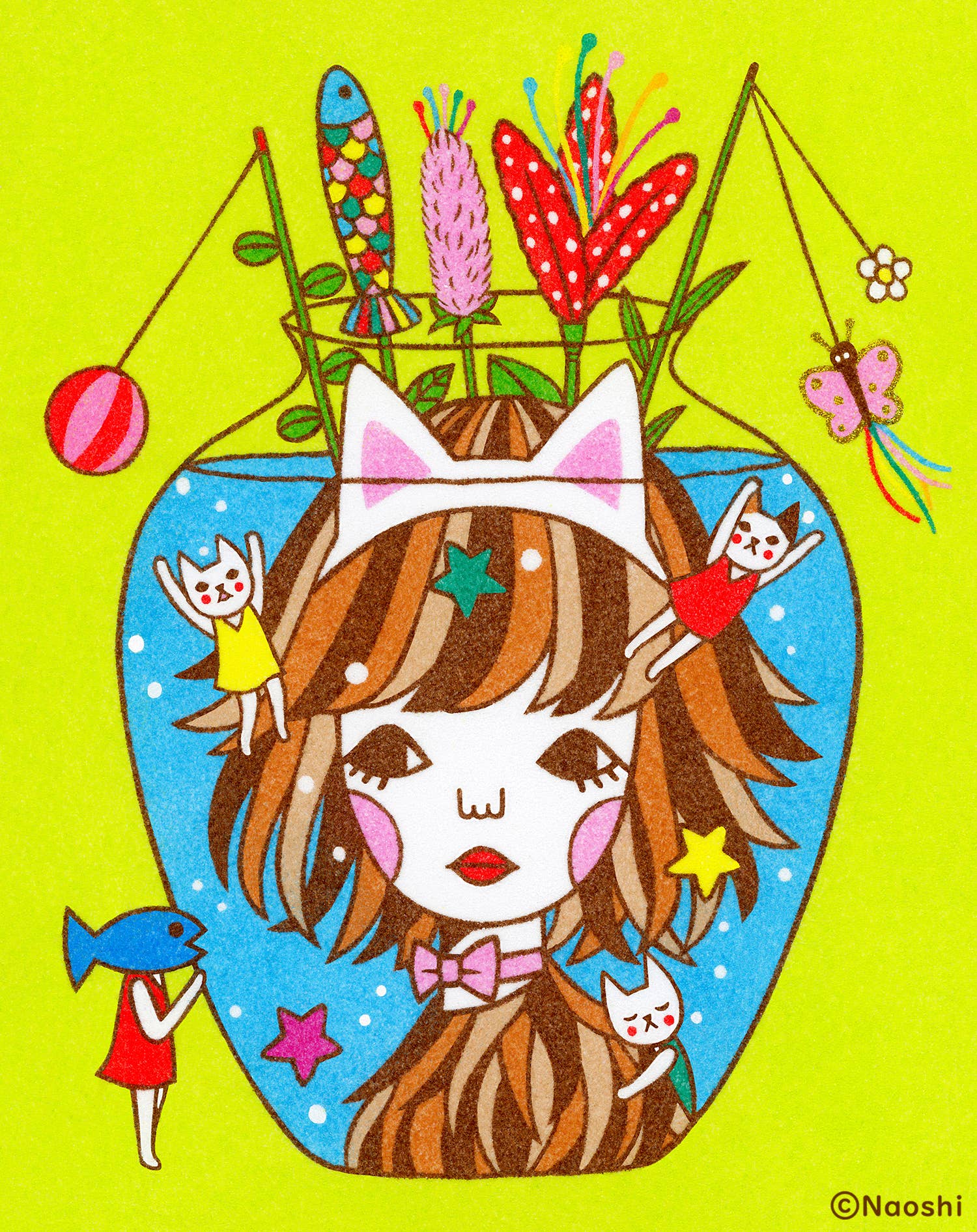 Cat Toy Flowers - Sunae Art Print