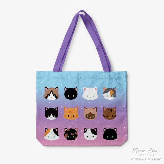 Amor Meow All the Cats Canvas Tote Bag