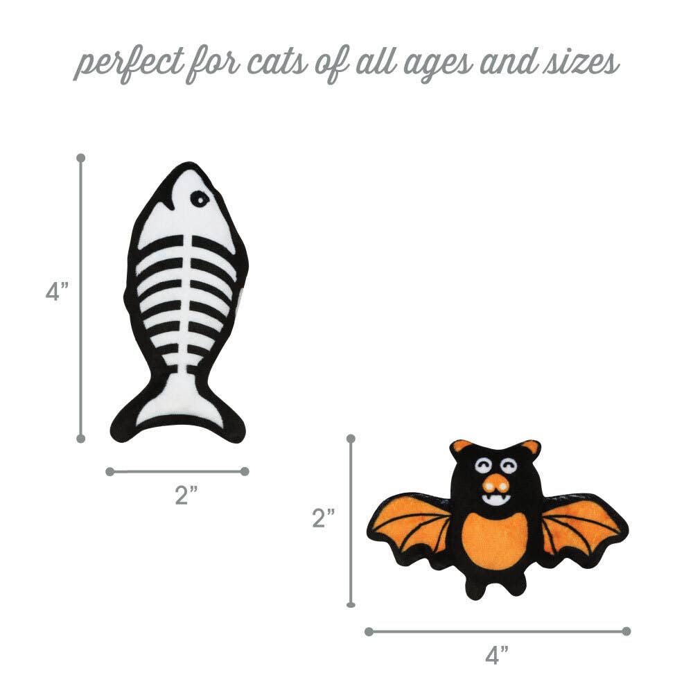Bat & Fish Skeleton Halloween Cat Toys, Set of 2