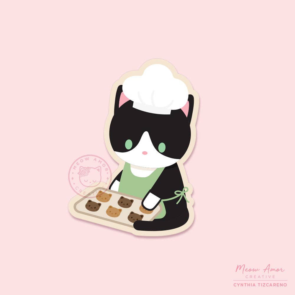 Tuxedo Cat Baking Cookies Vinyl Sticker