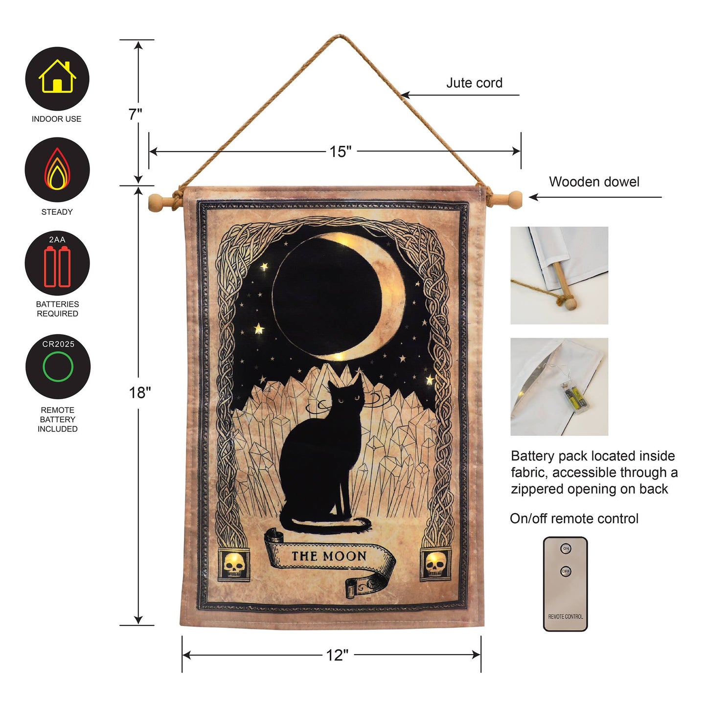 Illuminated Wall Banner - Black Cat and Moon
