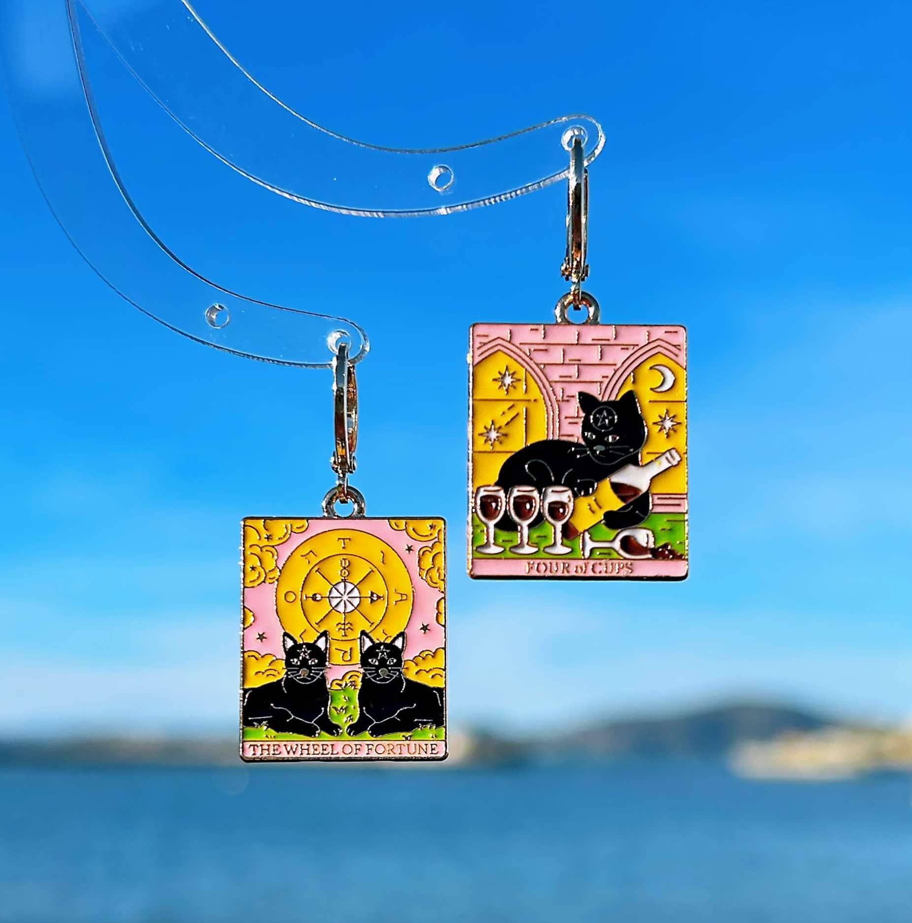 Pink Tarot Card Huggie Earrings