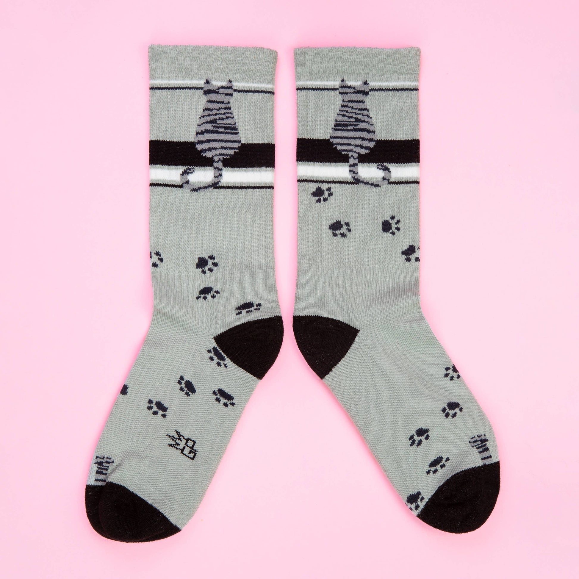 Gray Tabby Cat Gym Crew Socks