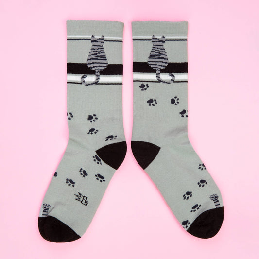 Gray Tabby Cat Gym Crew Socks