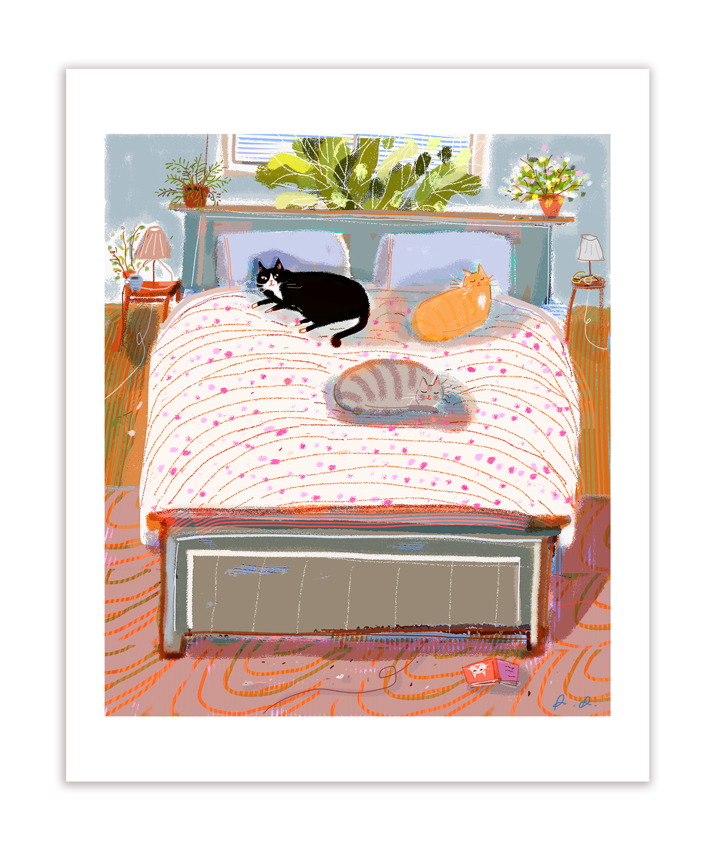 Bed Cats Art Print