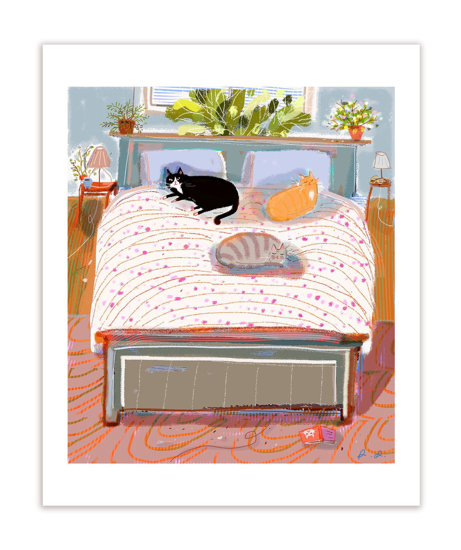 Bed Cats Art Print