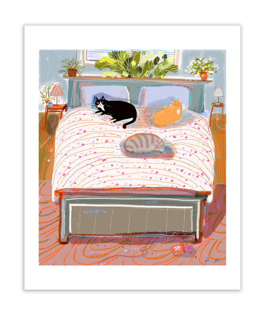 Bed Cats Art Print