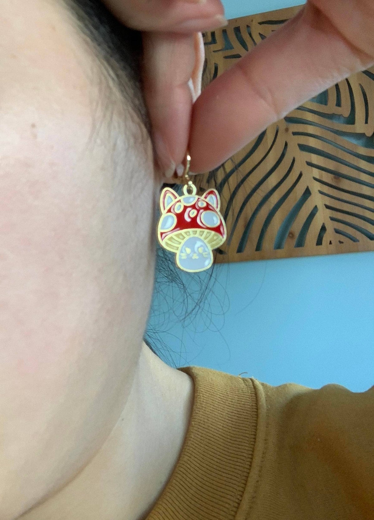 Unique Mushroom Cat Drop Earrings