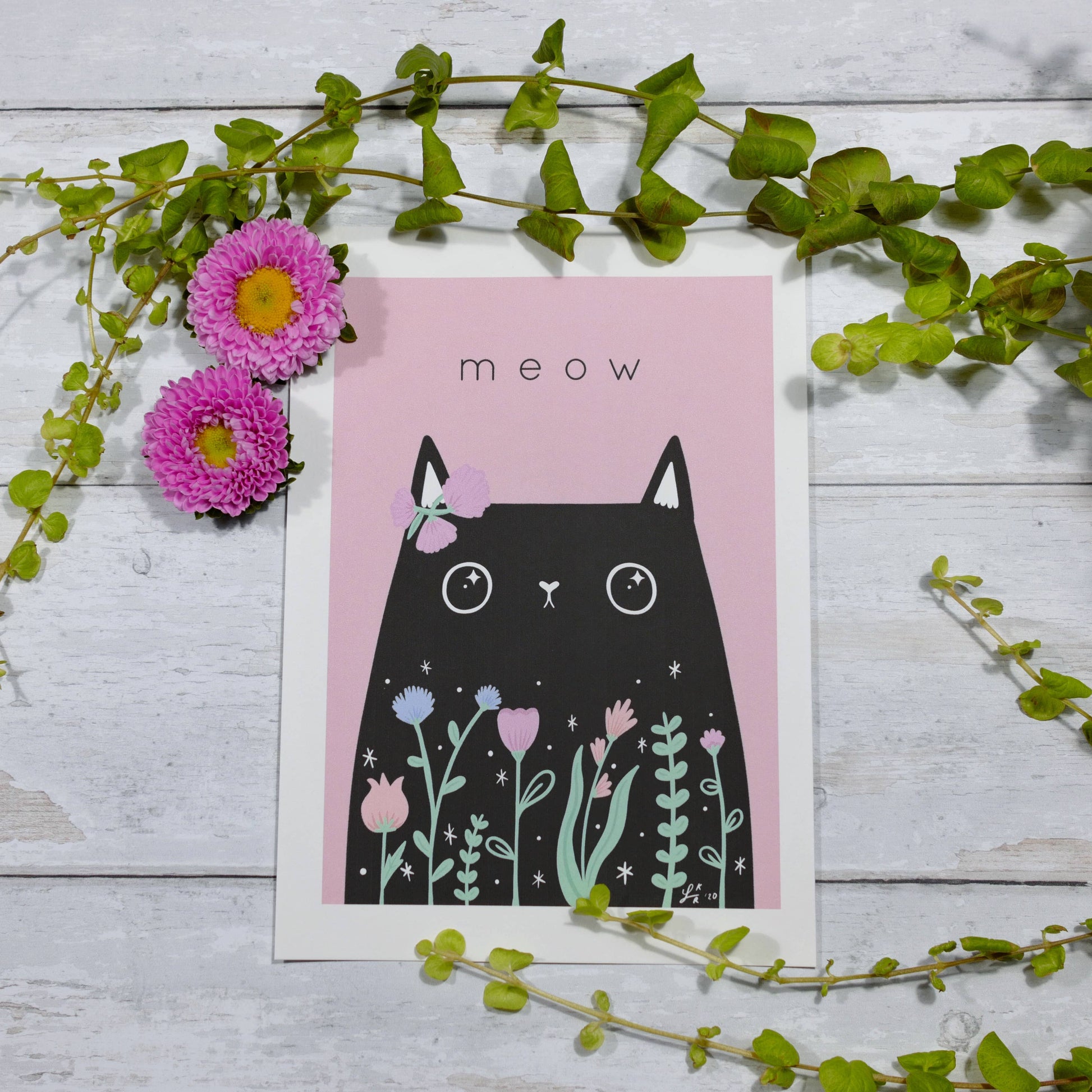 Meow Black Cat print art print
