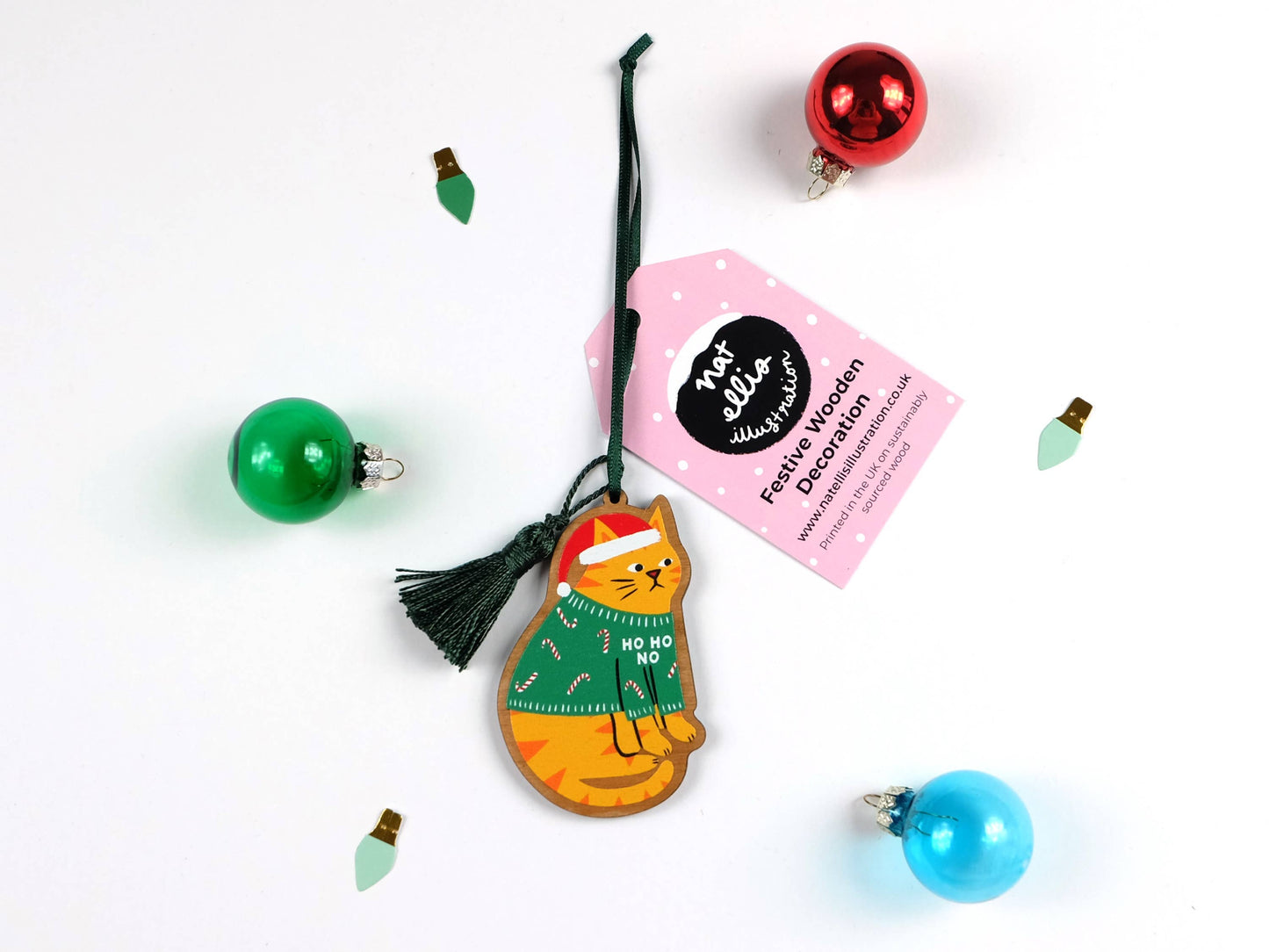 Ho Ho No  - Wooden Cat Ornament