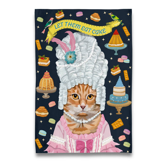 Orange Tabby Marie Antoinette Let Them Kitchen Towel