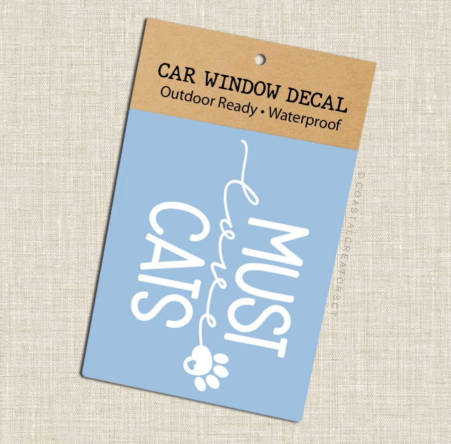 "Must Love Cats" White Vinyl Car Window Decal (Packaged)