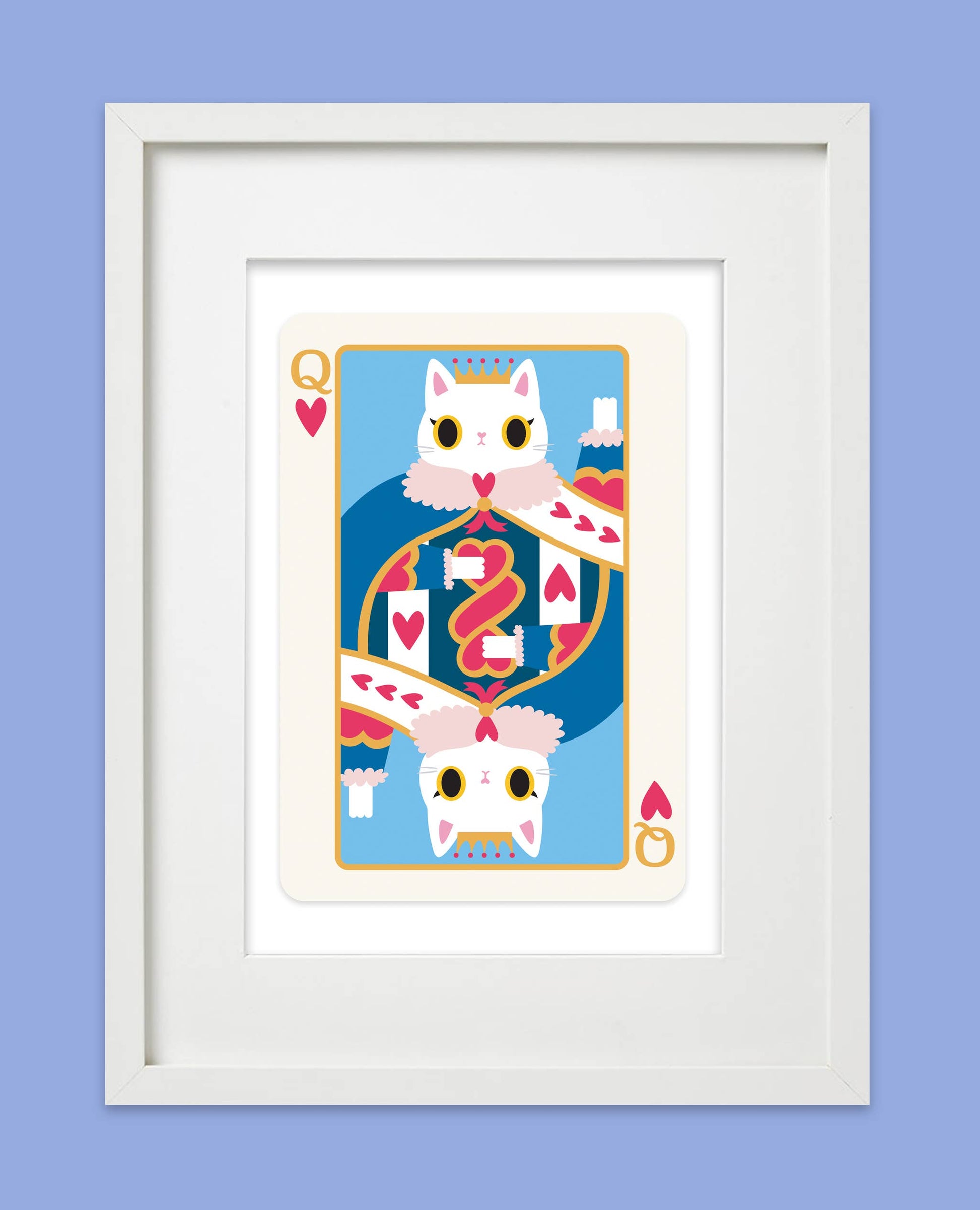 Queen of Hearts White Cat Art Print