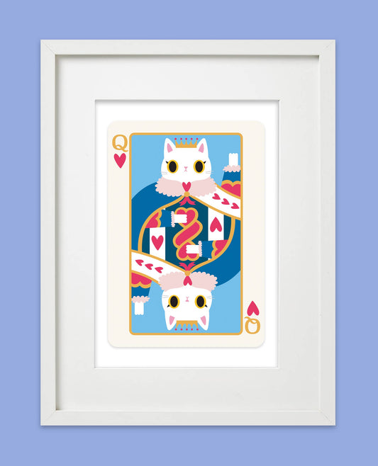 Queen of Hearts White Cat Art Print