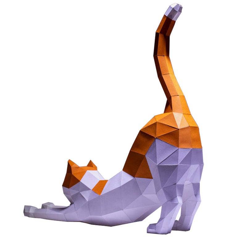 3D Paper Cat Origami Model - Orange
