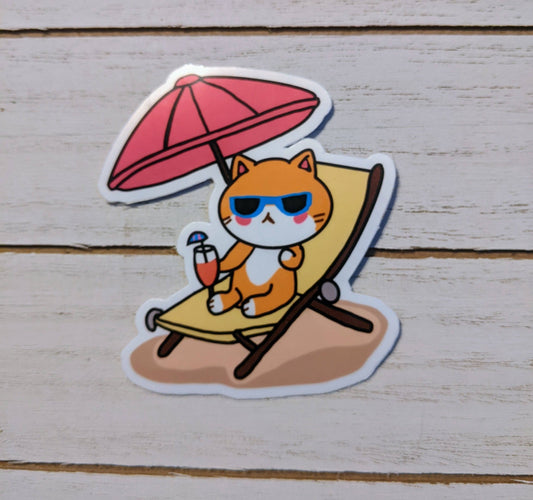 Beach Life Cat Vinyl Sticker