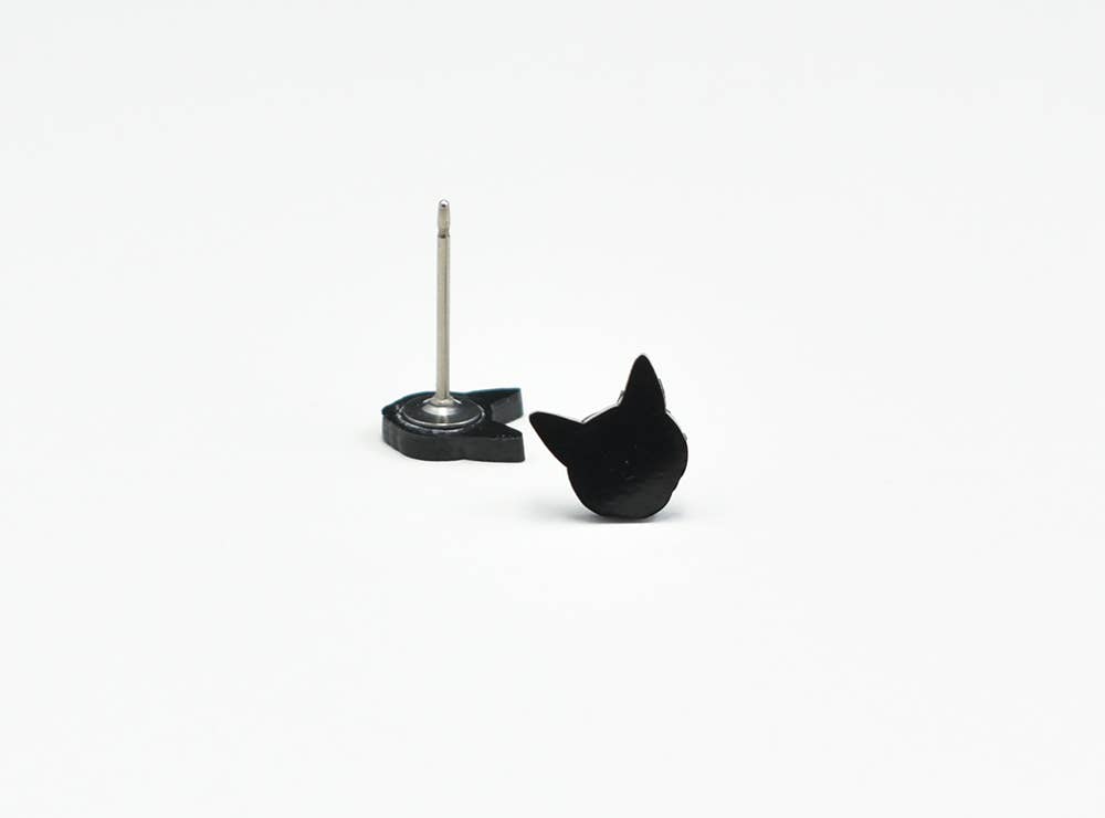 Simple Black Cat Earrings: Large