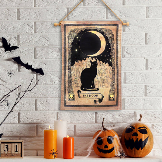 Illuminated Wall Banner - Black Cat and Moon