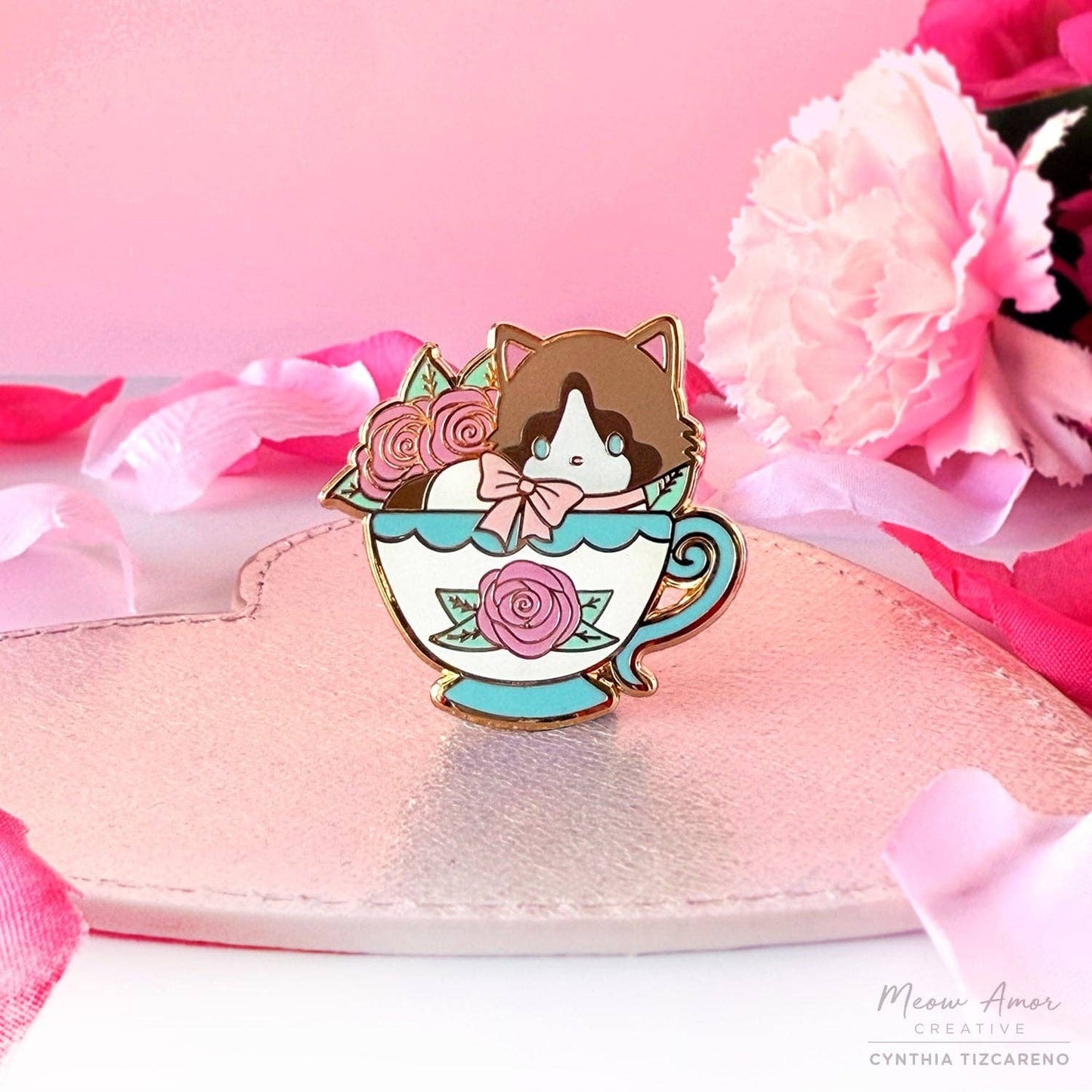 Cat Tea Cup Enamel Pin