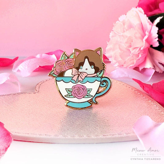 Cat Tea Cup Enamel Pin