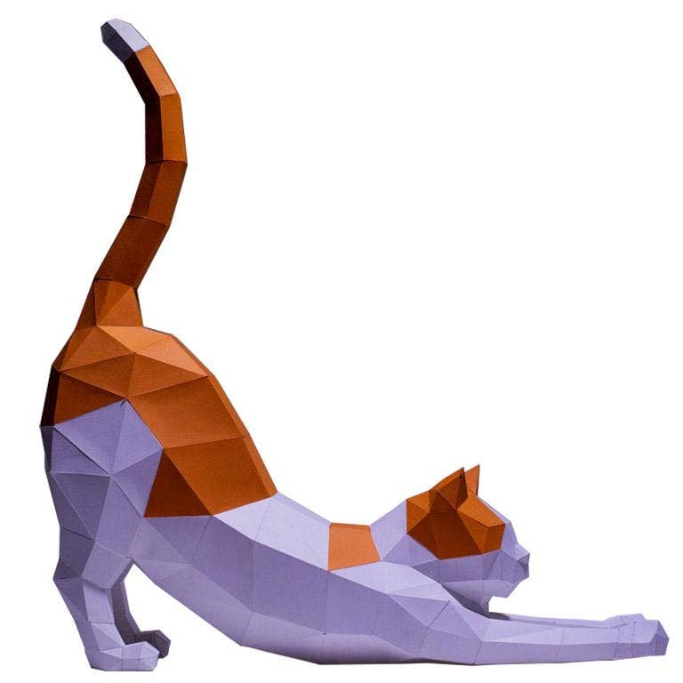 3D Paper Cat Origami Model - Orange