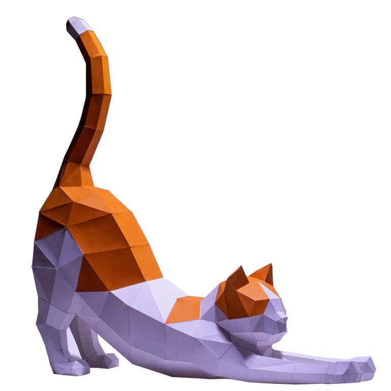 3D Paper Cat Origami Model - Orange