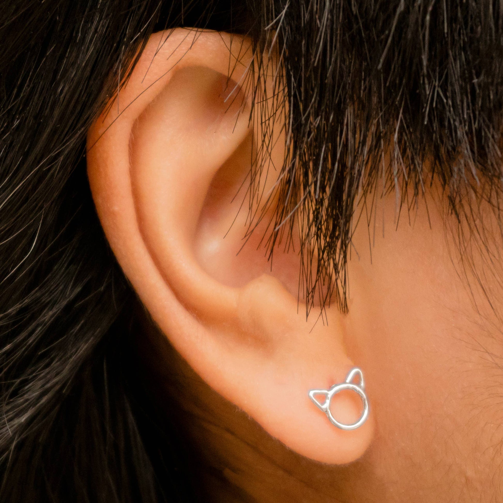 Sterling Silver Cat Head Post Earrings