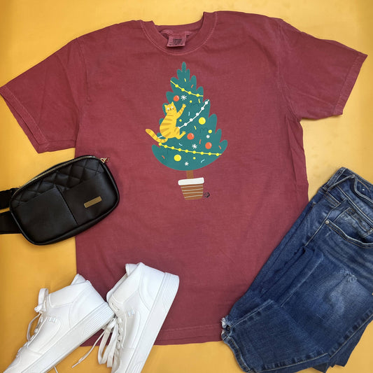 Orange Kitty Naughty Christmas Tee
