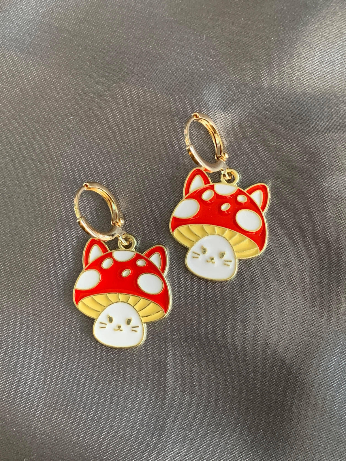Unique Mushroom Cat Drop Earrings