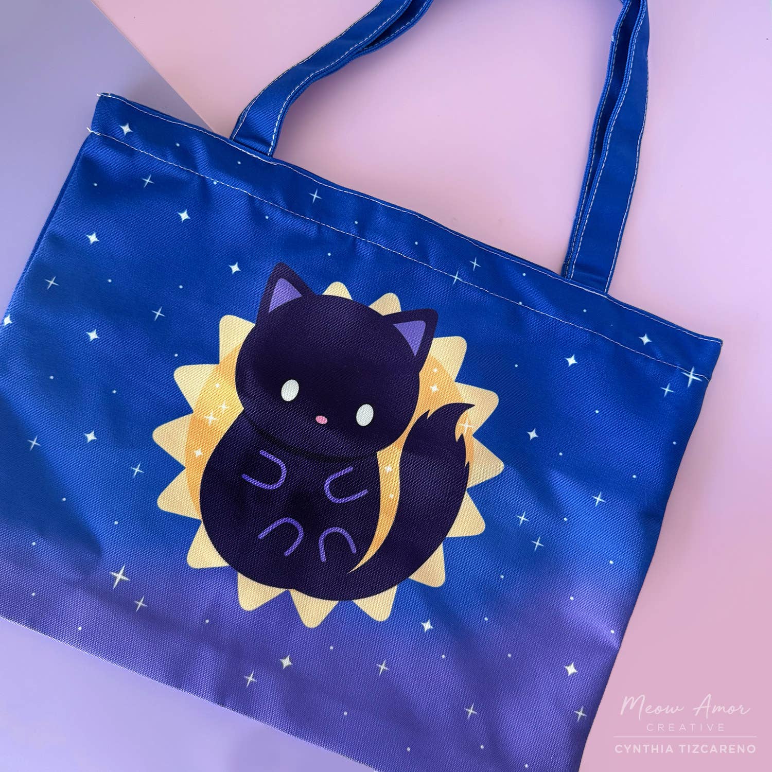Solar Eclipse Void Cat Canvas Zipper Tote Bag